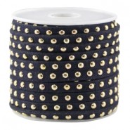 Imitatie suède 5mm met Studs goud Donker blauw